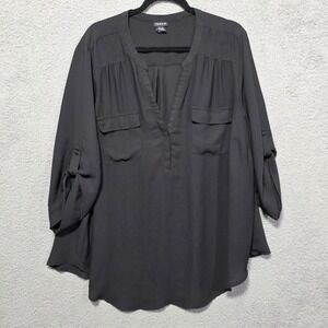 Torrid‎ Size 3 Harper Black Semi Sheer 3/4 Sleeve V Neck Blouse